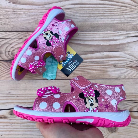 Cute Walk by Babyhug Disney Velcro Closure Sandals with Minnie Mouse Print - Dark Pink